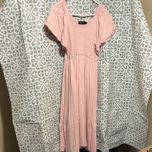 Women's Pink Smocked Midi Dress